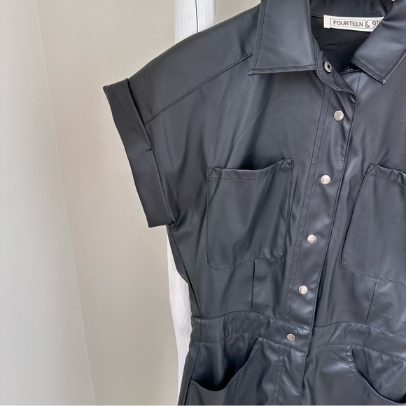 Fourteen and 9th Women’s Black Faux Leather Short Sleeve Mini Dress SZ S - Picture 3 of 12